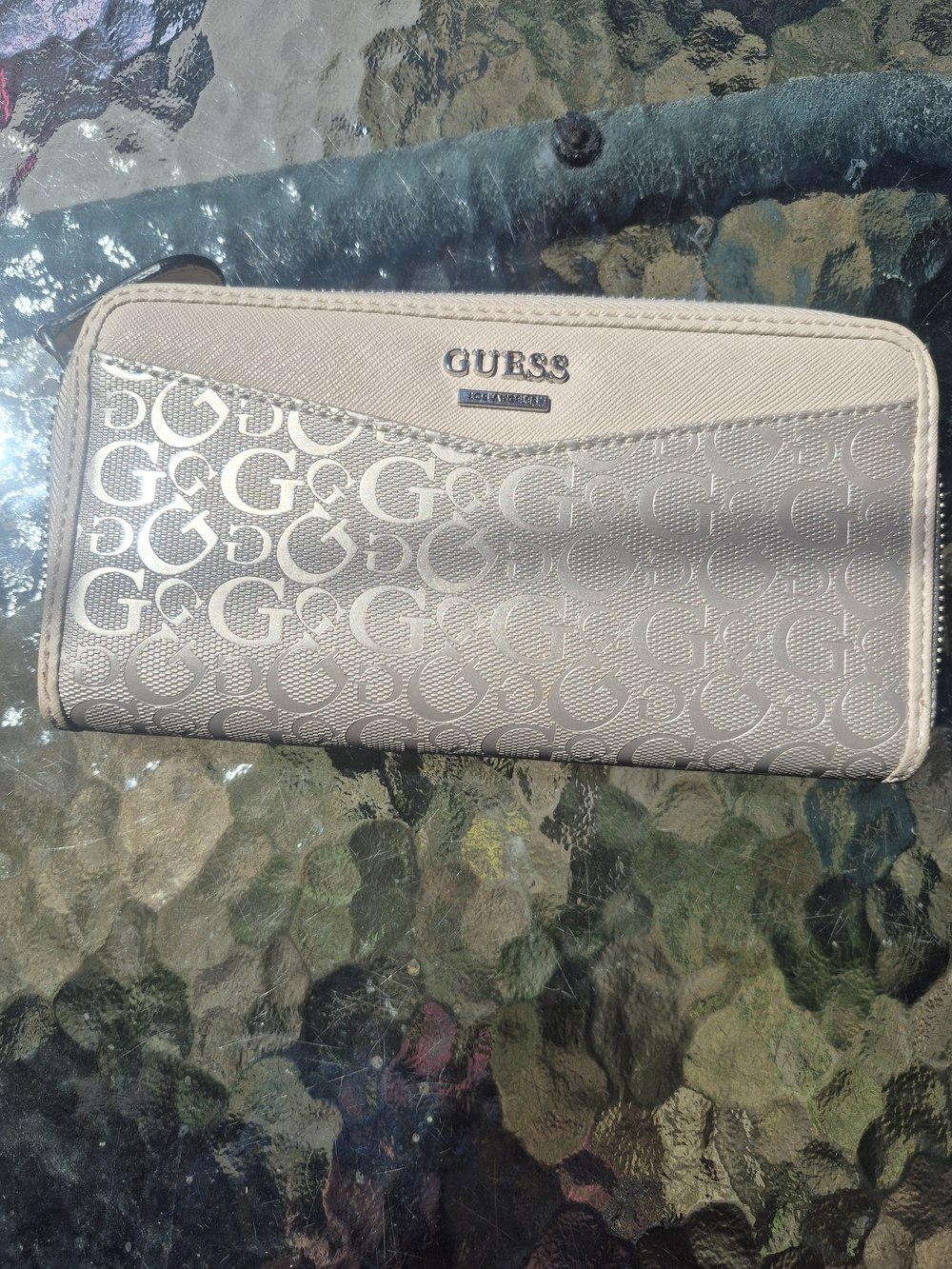 GUESS Beige Monogram Zip Wallet